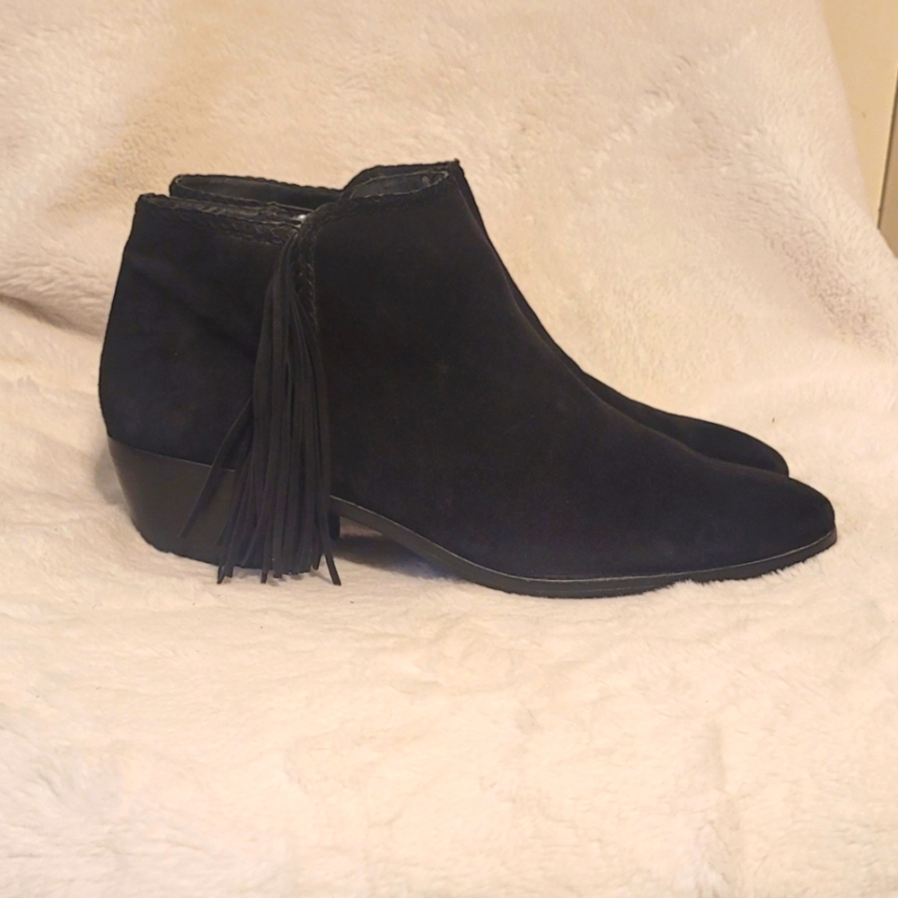 Women's Sam Edelman Paige Black Suede Fringe Booties Size 10